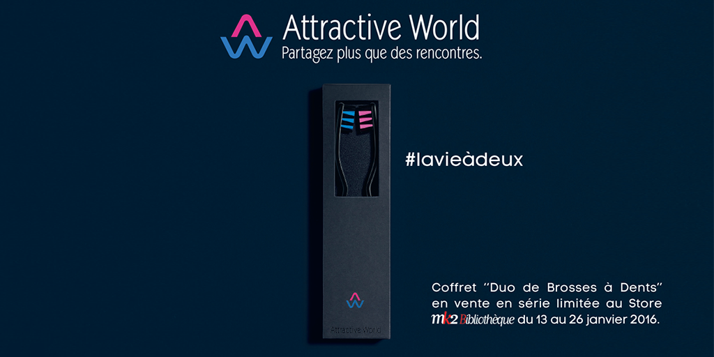 AttractiveWorld's tweet photo. Inédit! Découvrez au Store @mk2Cinema Bibliothèque, le coffret «Duo de Brosses à Dents» #lavieàdeux en série limitée https://t.co/GbsMQ4YvfN
