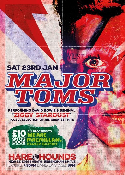 lizsheilsmc's tweet photo. In celebration of David Bowie's life &amp; music, @hareandhounds hosting a gig on Sat 23rd Jan, all proceeds to @MacBBC https://t.co/LmvBvLom6o