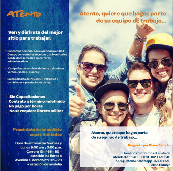 #TrabajoSiHay En Atento estamos buscando personas como tú