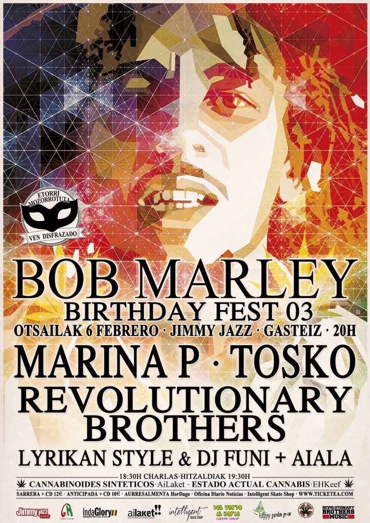Revolut10narys's tweet photo. Celebra #carnavales a ritmo caribeño en #gasteiz! festi homenaje al gran #bobmarley habra #photocall ven disfrazd@! https://t.co/vxYCjpDoFS