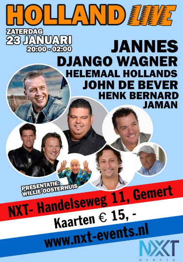 Zaterdag 23 januari is het Holland Live in Gemert met <a href="/Jannesonline/">Jannes</a>! #hollandseavond