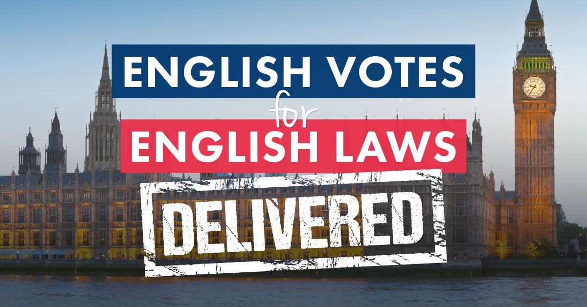 Conservatives's tweet image. We committed to English Votes for English Laws – and we’ve now delivered it. SHARE betterfutu.re/1OOQ5Yt