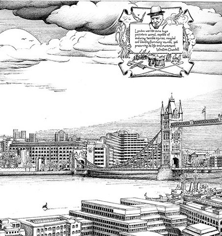 cityoflondon's tweet image. #Visscher engraving of 1616 #London updated by artist #robinreynolds - and on display at @GuildhallArt from 20 Feb