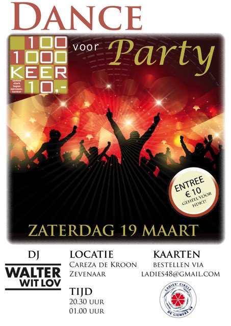 19 maart organiseren we een benefiet dance party voor <a href="/stichtinghdkt/">Stichting HDKT</a> we zoeken nog sponsoren! Wie sponsort mee?