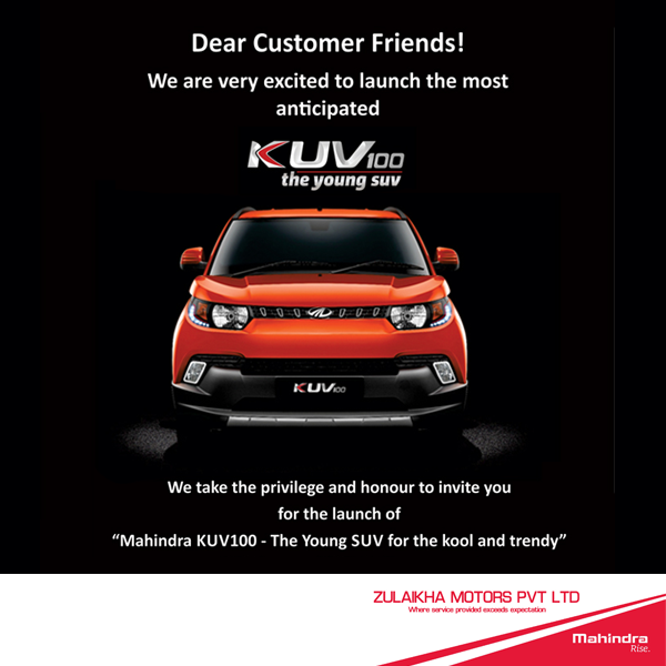 Zulaikha Motors On Twitter We Invite You To The Launch Of Kuv100 On 15th January 2016 5 Pm Onwards At Our Chennai Showroom Https T Co Hropcyken0