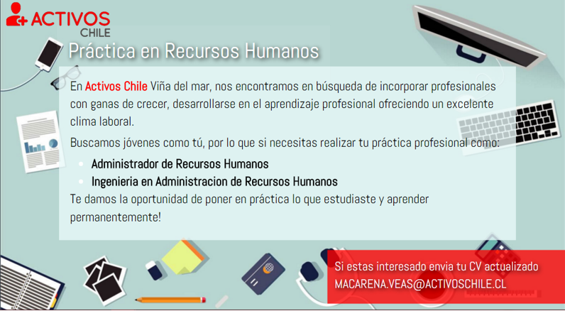 activos_chile's tweet photo. ¿Buscas practica como RRHH?
Entonces pon atención a la siguiente oferta!! https://t.co/yZxZ5U7rXK