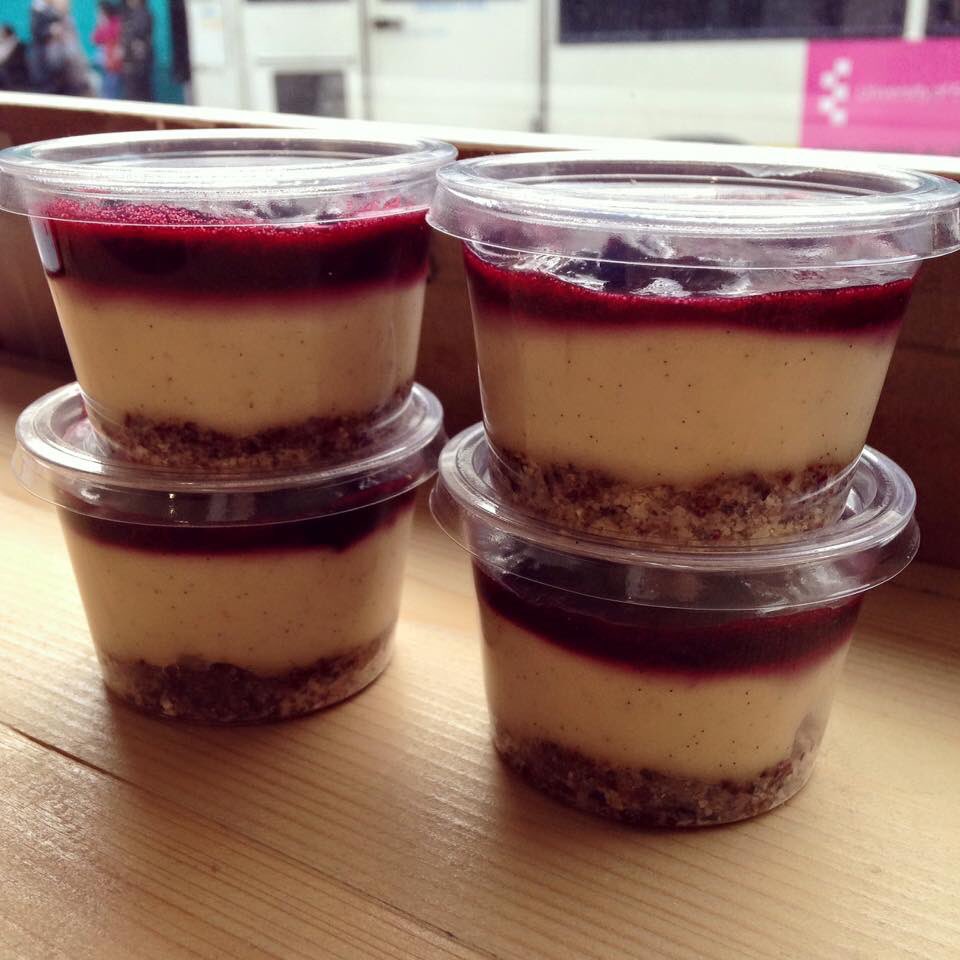 We've got a new dessert! Raw coconut &amp; vanilla cheesecake topped with forest fruits. Give yourself a midweek treat!