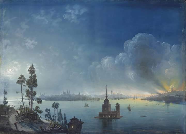 Boğaziçi ve Kız Kulesi  
Ressam: 1848; Carlo Bossoli (Italyan, 1815-1884).