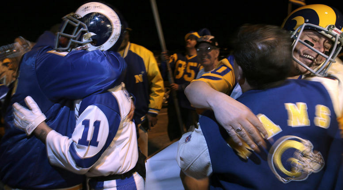 latimes's tweet photo. Welcome home, Rams. The big, bad NFL will have to play by L.A.'s rules, writes @billplaschke https://t.co/DZYomCTiqe https://t.co/DwUeWvMHX0