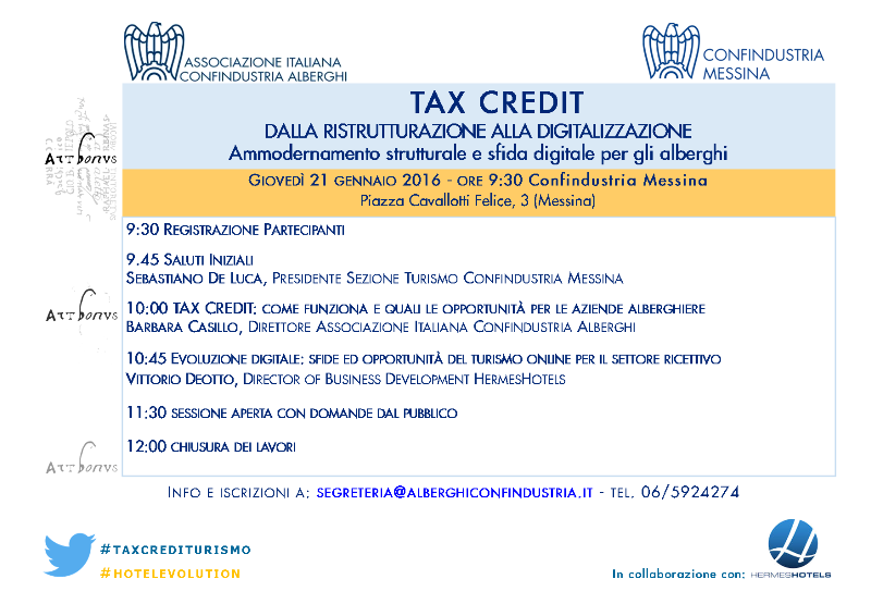 confalb's tweet photo. #taxcrediturismo #hotelevolution 21/01 MESSINA @confalb @confindustriaME @HermesHotels #ristrutturazione #digitale https://t.co/N6anWqtfvo