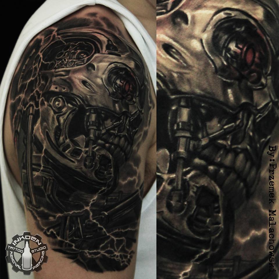 Amazing Terminator piece by Shamack! #Tattoo #Inkdentattoostudio #Blackpool #BlacknGrey #Terminator #Tattooartist