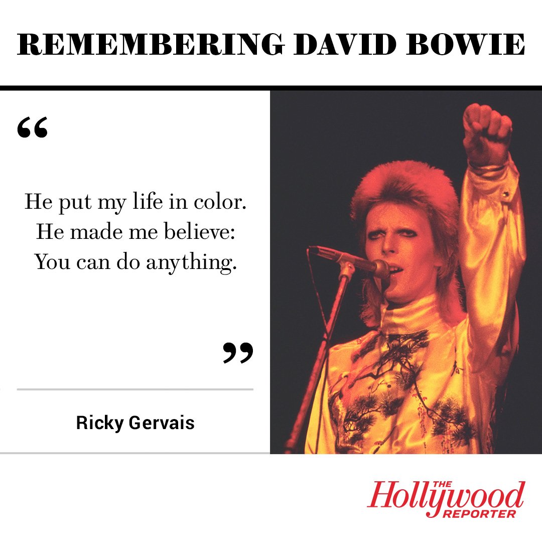 THR's tweet image. Ricky Gervais pays tribute to David Bowie thr.cm/F4UasC