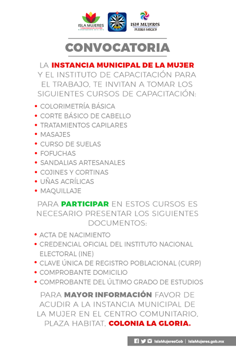 IslaMujeresGob's tweet photo. La IMM y el Instituto de Capacitación para el Trabajo les invitan a tomar los siguientes cursos https://t.co/qtMwV0hHbq