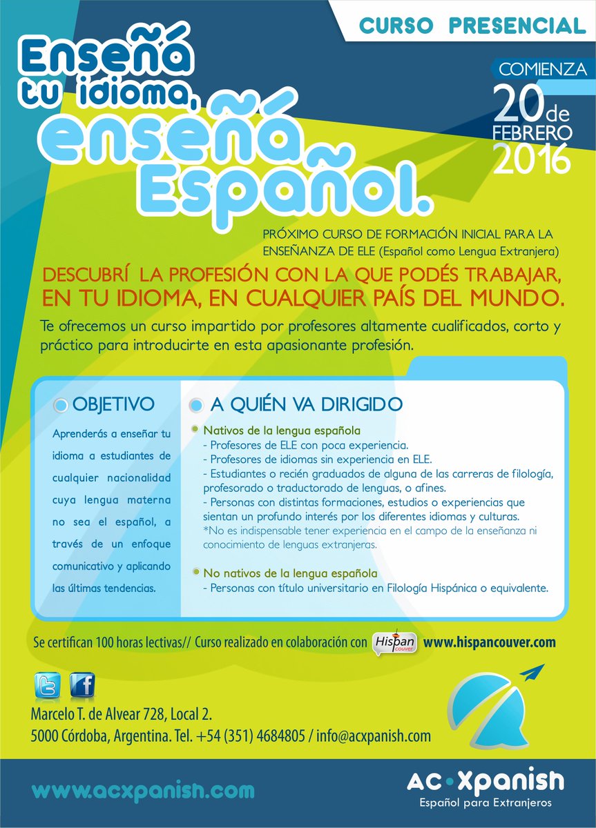 Curso Formación Inicial para la Enseñanza de ELE (Español como Lengua Extranjera). Comienza: 20 de febrero