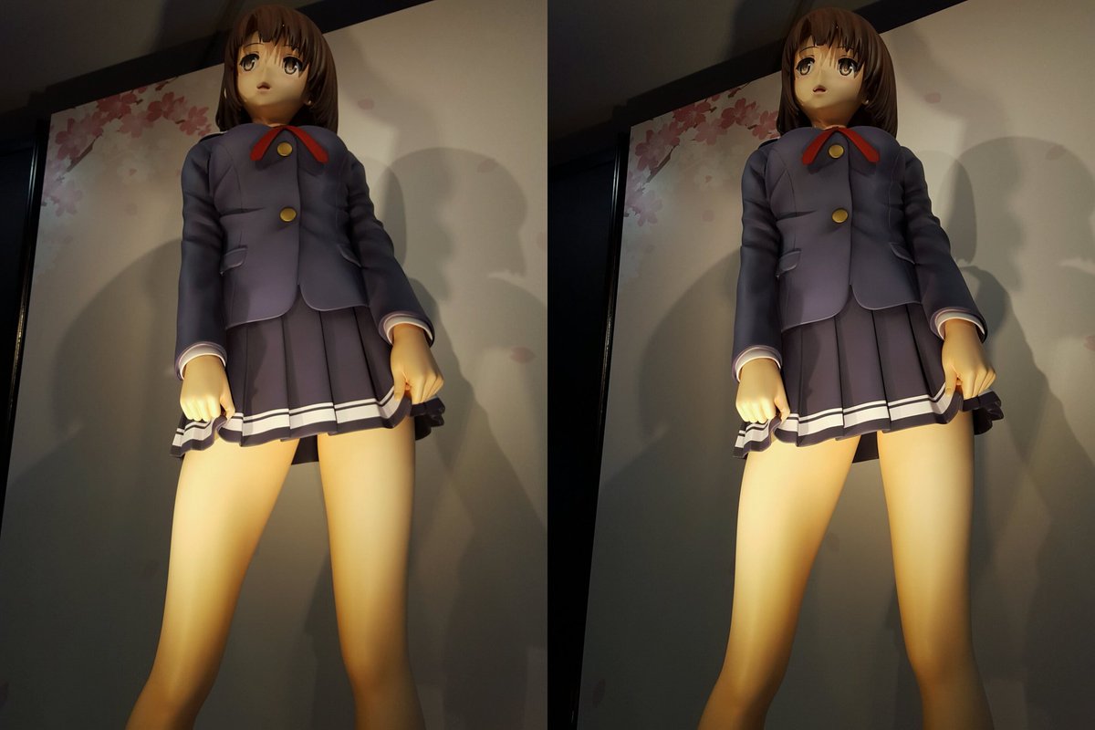 ようてん 冴えカノshop 16 加藤恵等身大と1 7スケールフィギュアの手動ｷｱｲ撮影立体視 平行法 写真結合版 縮小スケールは少し移動させ過ぎな感じですね T Co Zbome0nqcu