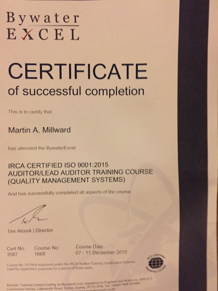 Systemedics's tweet image. Now officially qualified as an IRCA approved Lead Auditor for ISO 9001:2015