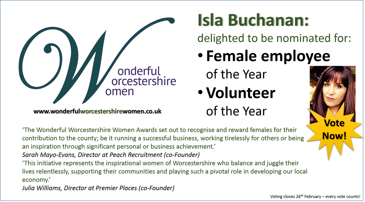 IslaBuchanan's tweet image. #Vote in the #Worcestershire @WorcWomenAwards  I'm delighted to be in in 2 categories #IslaB wonderfulworcestershirewomen.co.uk/nominee/isla-b…