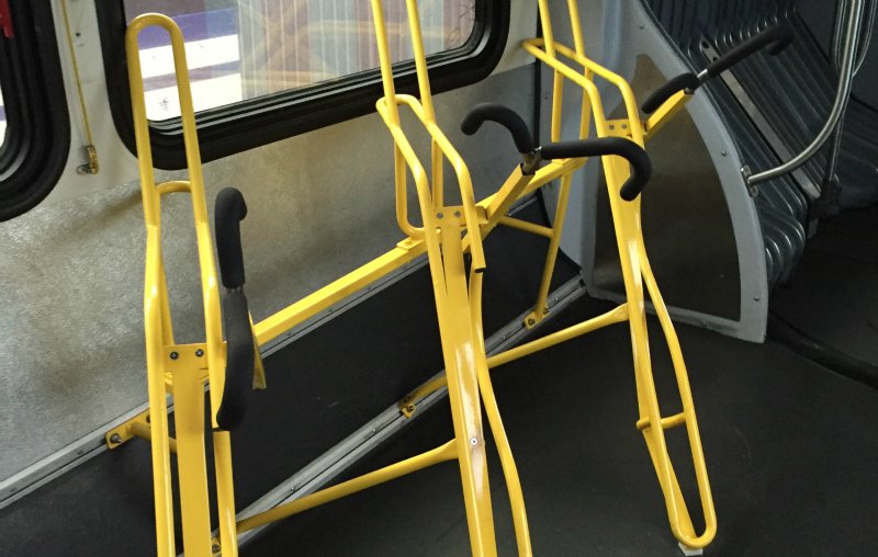 VTA's tweet photo. What do you think of our #Rapid522 pilot internal bike racks? https://t.co/GGZzMWrD4x @SJBikeParty @bikesv @TS_SJSU https://t.co/JHUAppQEtN