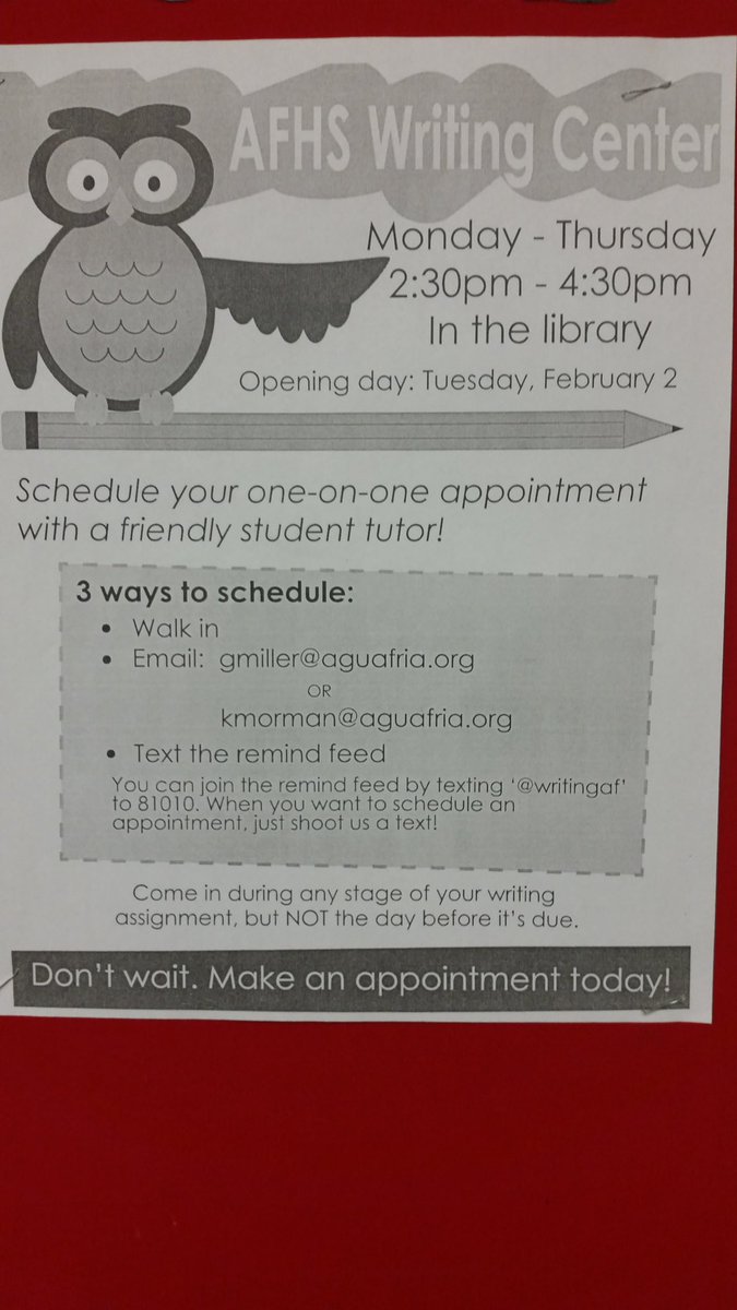 Chadwick1530's tweet photo. Check out this great resource coming to #AFHS in Feb that @TeecherCreeture and @Ms_Morman are running. #BeAnOwl https://t.co/FPySVqErGx