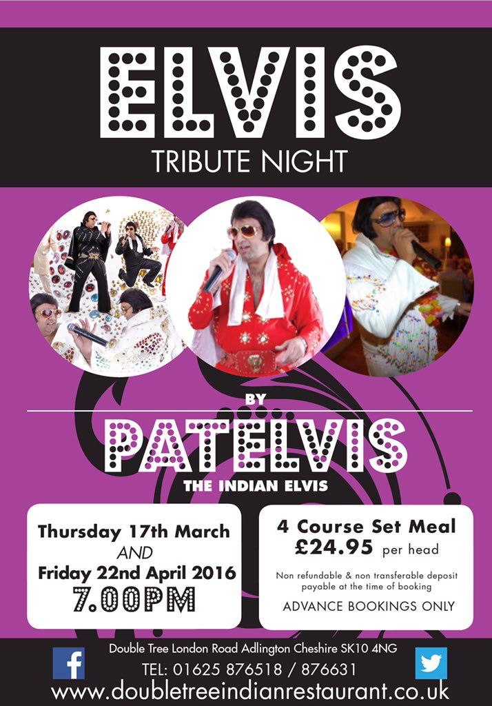 DoubleTree_ad's tweet image. ELVIS TRIBUTE NIGHT
Bookings Now Being Taken On 01625 876518