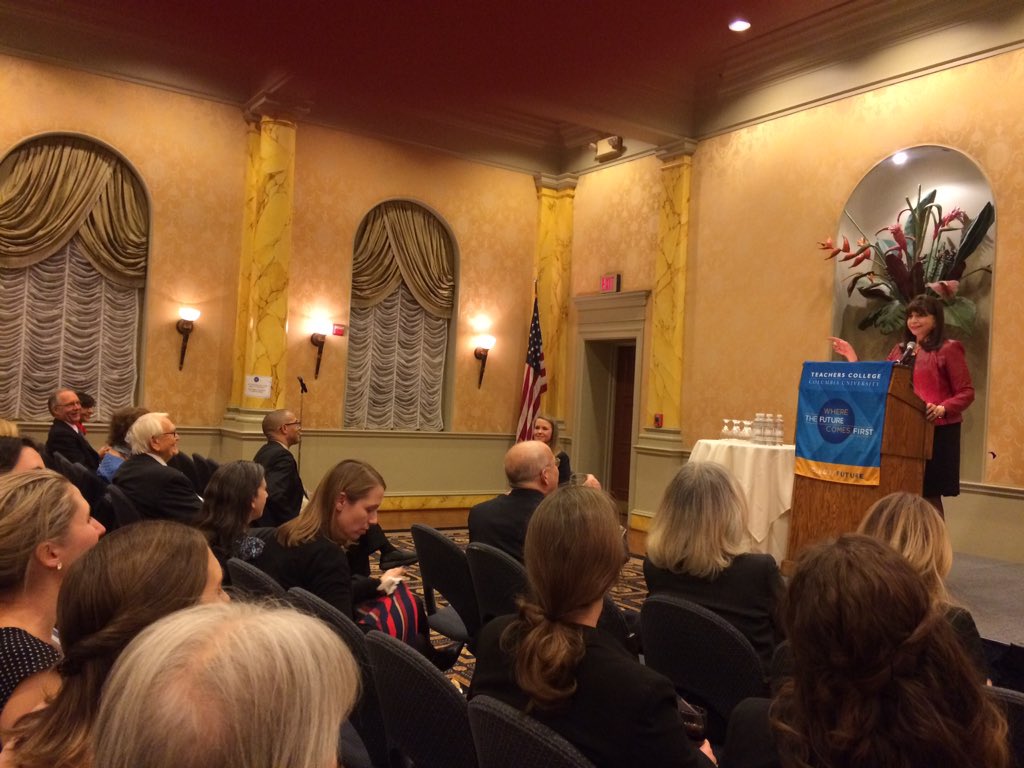 TCAlumDirector's tweet photo. .@TeachersCollege President Fuhrman addresses a full house sharing news from campus #TCinDC #edpolicy #FPI #TCalumni https://t.co/N9Q2ySsufE