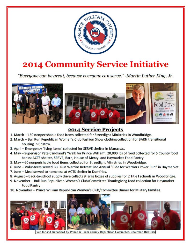 PWCGOP's tweet photo. Thx Prince William Republicans for an effective 2015 #CommunityService Initiative. Look out 2016! #PWCGOPservice https://t.co/jHRTc8uUU7