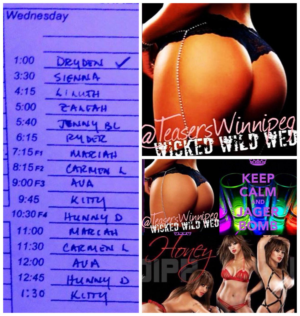 TeasersWinnipeg's tweet photo. #Wild #Wicked #Wed #list of #TeasersFeature #HoneyDipp #DrinkSpecial #JagerBomb & #shots! #exotic $30 #PrivateDance! https://t.co/jLFdcbB8lV