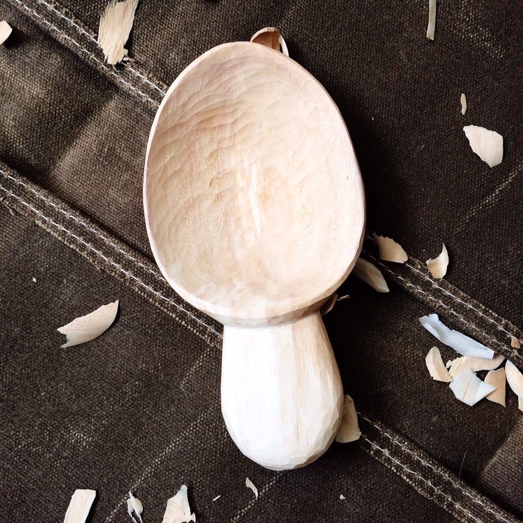 SingleMalt_TPot's tweet image. Spoon from today, carved in birch. It'll get a week or so to dry before getting a smoother finish. #handmadehour