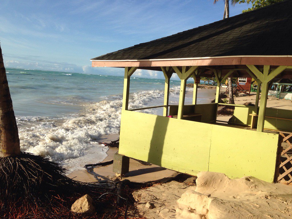 A hut at Pigeon's Point, reserved for T&amp;T's president, is under pressure after taking a beating from high waves.