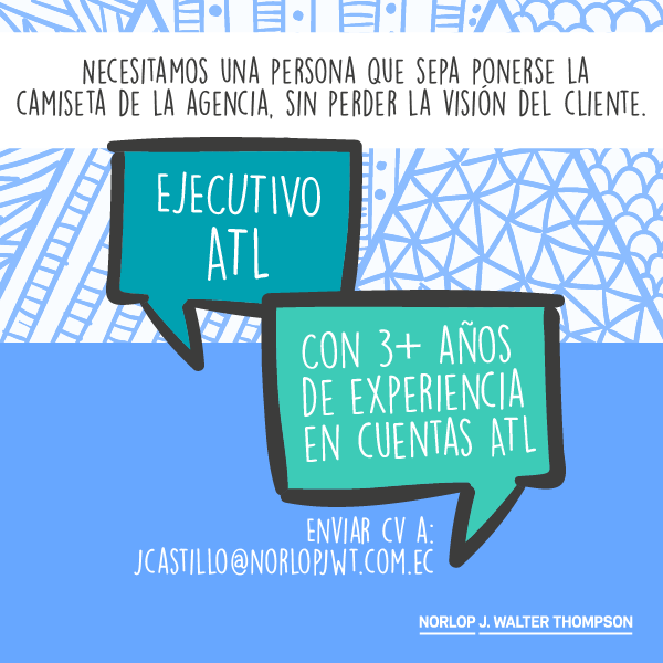 NorlopVML's tweet photo. Buscamos a un profesional en Publicidad, marketing, o afines con 3 años de experiencia en cuentas ATL. #Guayaquil https://t.co/LYj1ZIoJ1F