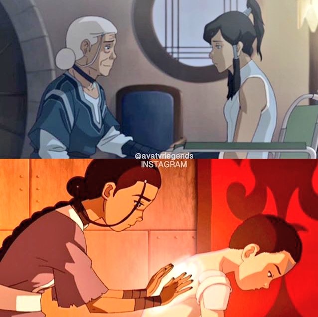 Katara trying to heal the avatar