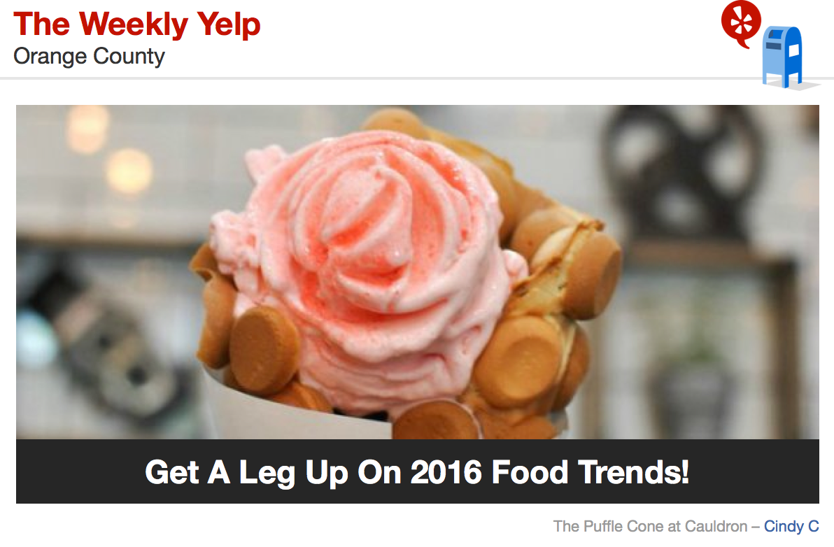 YelpOC's tweet photo. https://t.co/jAezsjBaAX New year, new flavor trends! Check this #WeeklyYelp for what's poised to takeover in 2016! https://t.co/yNt2DrAF0V