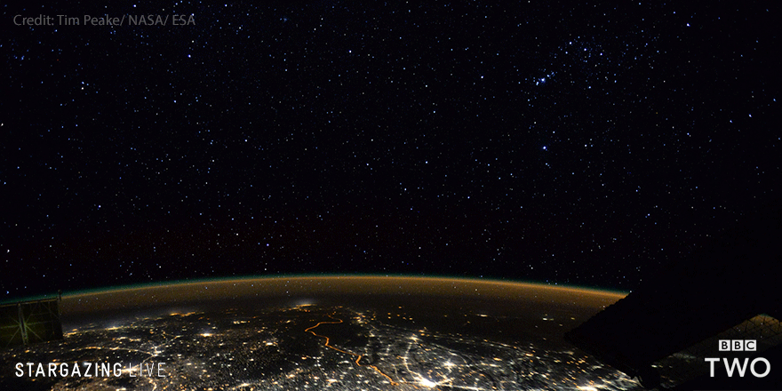 BBCTwo's tweet photo. .@Astro_Timpeake managed to catch a view of Orion from the @Space_Station. #StargazingLive https://t.co/l0J7O0Zca3