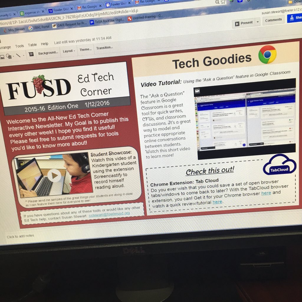 SusanStewartEDU's tweet photo. I published my first #googleslides interactive newsletter! Thanks for the inspiration, @creativeedtech #gafesummit https://t.co/l9ltlAGNq0