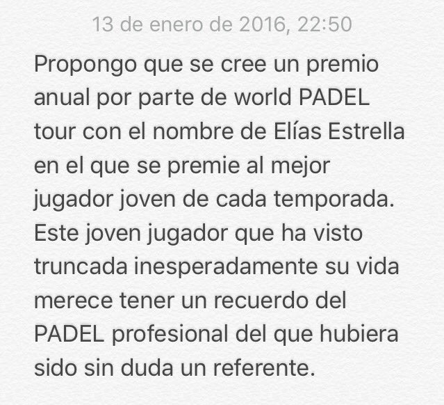 jonieva's tweet photo. Quiero hacer esta propuesta a @WorldPadelTour en recuerdo del tristemente fallecido Elías Estrella qepd https://t.co/L8qhZLaO5Y