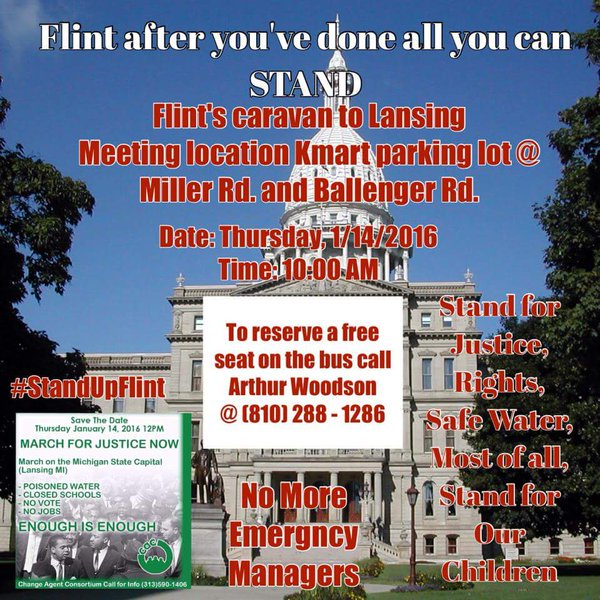 HectorSolon's tweet photo. DIRECT ACTION: "End Emergency Management" #FlintWater #StandUpFlint Lansing, Jan 14 @DAlexanderB @nayyirahshariff https://t.co/4fz0tSFXr9