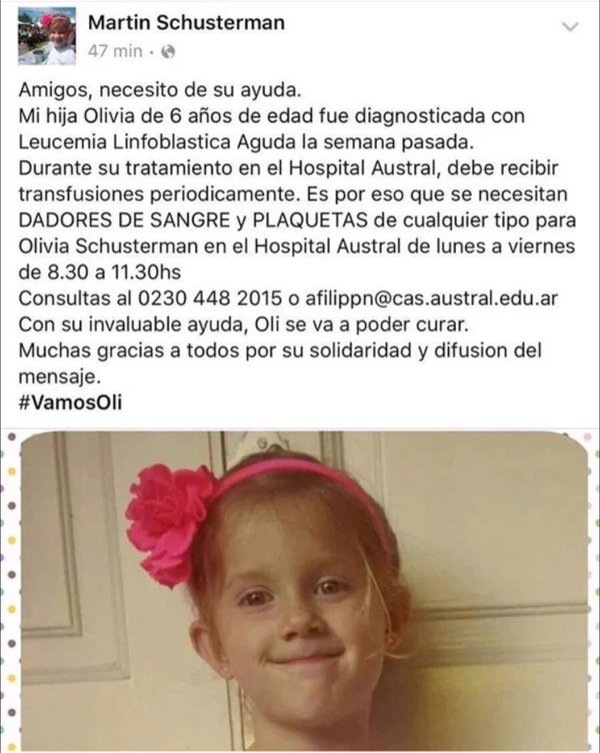 exprimidores's tweet photo. #Donacion Sangre y plaquetas de cualquier tipo para Olivia #Schusterman
Hosp. Austral de L a V de 8.30 a 11.30 hs https://t.co/F00yiabQKP
