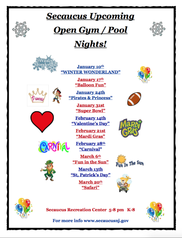 SecaucusNJ's tweet photo. This week's open gym / pool is "Balloon Fun" from 5-8pm at The Rec Center https://t.co/nDbZvVPdgR