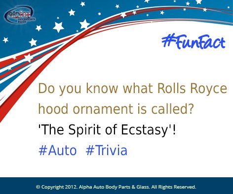 AlphaDistrib's tweet image. #FunFact: Do you know what Rolls Royce hood ornament is called? 'The Spirit of Ecstasy'! #Auto  #Trivia