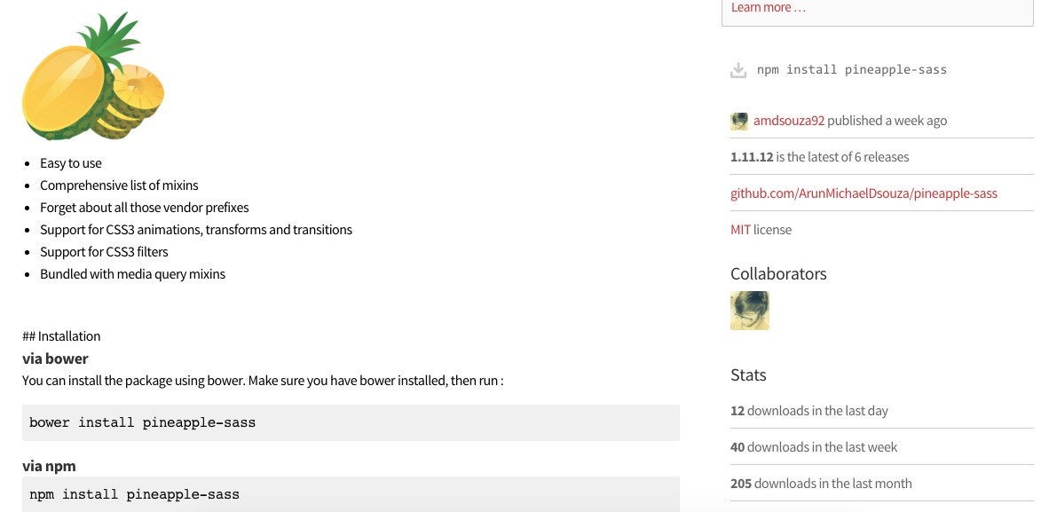 amdsouza92's tweet image. More than 200 downloads in the last 3 weeks. bit.ly/1lGTj4E  #pineapplesass #sass #sasscss #css3 #webdesign