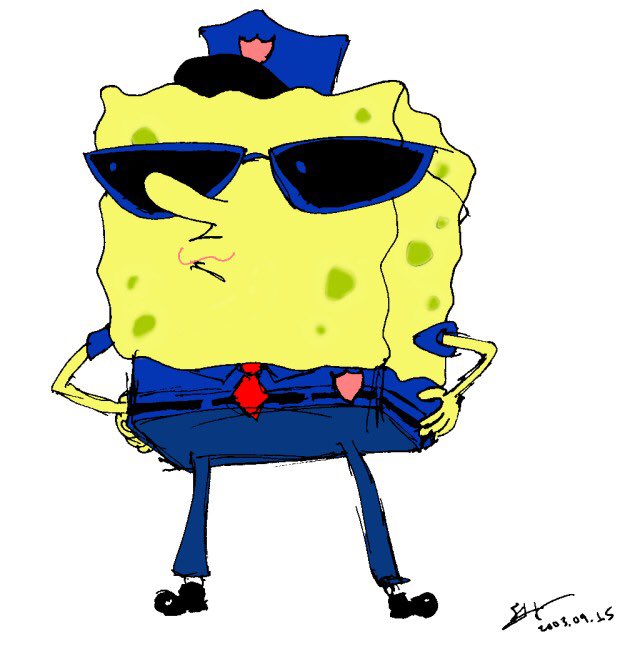 AdamBongo's tweet image. Congrats uou only have 2 more days until the weekend here's a picture of Spongebob dressed as a cop