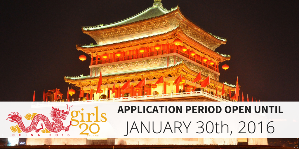 Want to be one of the 2016 delegates at the @Girls20 Summit in #China? Visit girls20.org/china-summit-2… to apply today!
