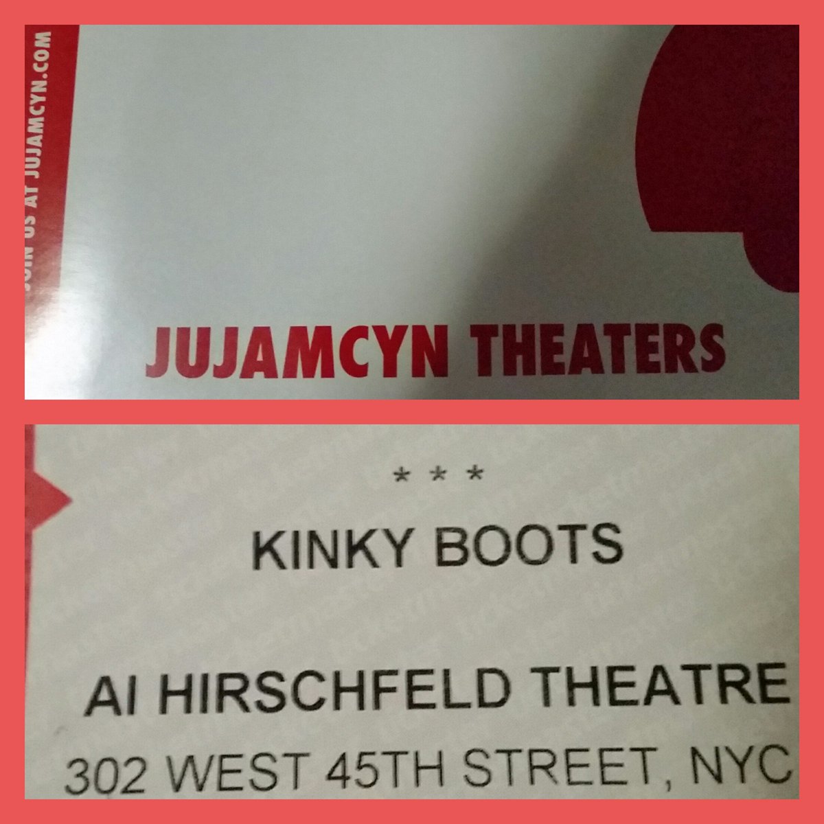 just_Lacretta's tweet photo. Got my ticket to see my brother @BeatPoetIsI @KinkyBootsBway 👢 #Jujamcyn #AlHirschfeld #actorslife #Broadway #family https://t.co/4fubD6KGc0