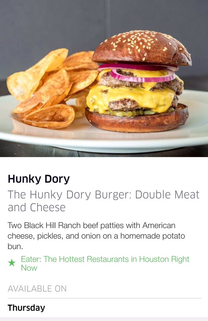hunkydoryhtx's tweet photo. We're doing it again! Tomorrow from 11 am-2 pm we're teaming up with @UberEATS and @Uber_Houston to bring you 🍔! https://t.co/hqLPA5U4mD