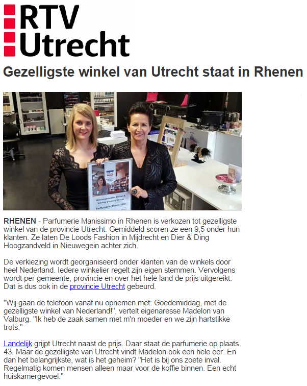 Super om te zien hoeveel winnaars er in de krant staan! RTV Utrecht zette Parfumerie Manissimo in het zonnetje :-)