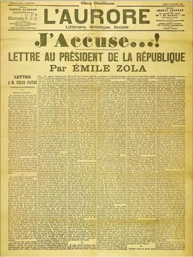 13/01/1898 – Émile #Zola pubblica il J'accuse in difesa di Alfred #Dreyfus  accusato di tradimento