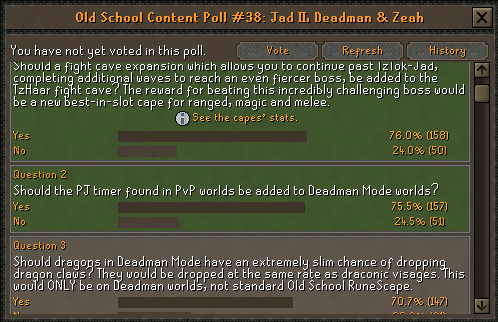 JagexArchie's tweet photo. Jad 2, PJ Timer, Dragon Claws, PvP Armour, Dragon Warhammer... 

This poll is packed! https://t.co/ZlPFM3H5Ue