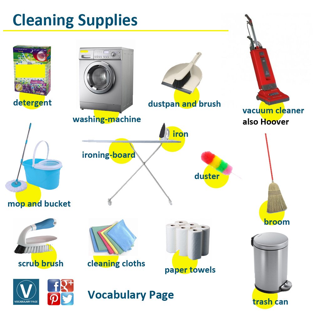 House Cleaning Items Vocabulary, Cleaning Supplies, Cleaning Tools