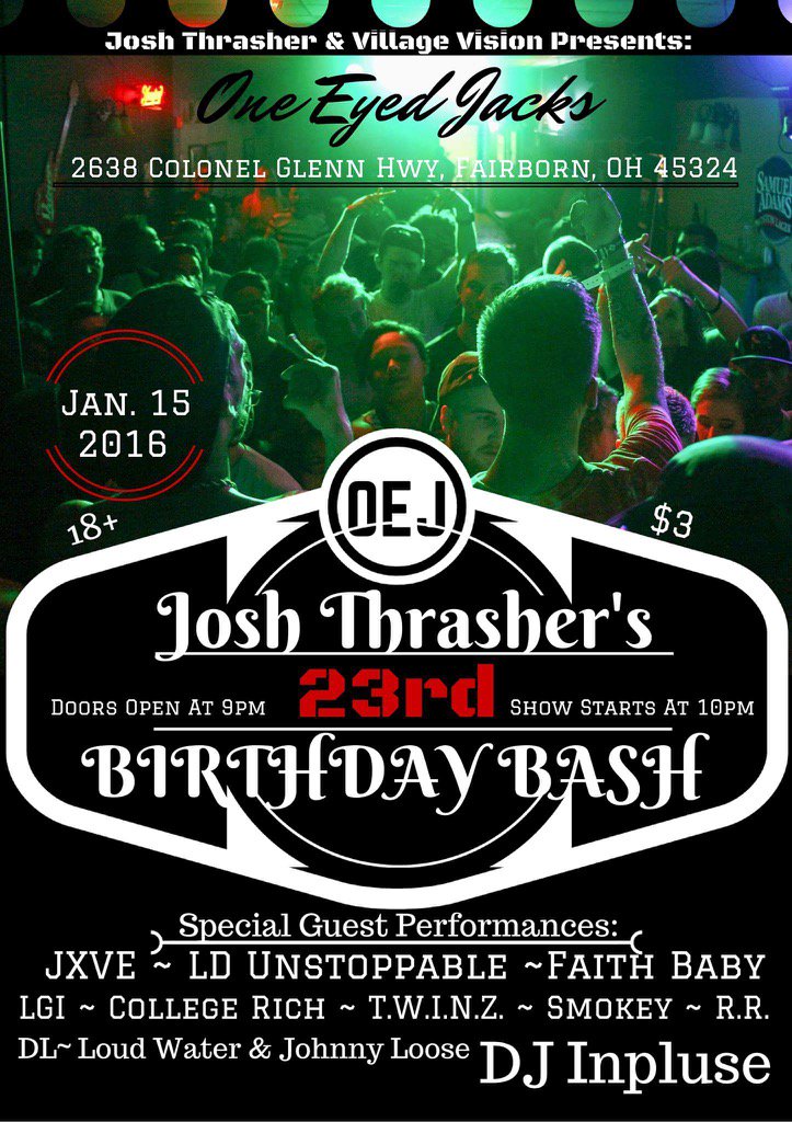 ItsJoshThrasher's tweet photo. Tomorrow come celebrate my bday with me at @oneeyedjacksbar doors open at 9pm, show starts at 10:30! 🔥🔥🔥🔑💰🍸🙏🏼 https://t.co/2Z1b9QV8bV