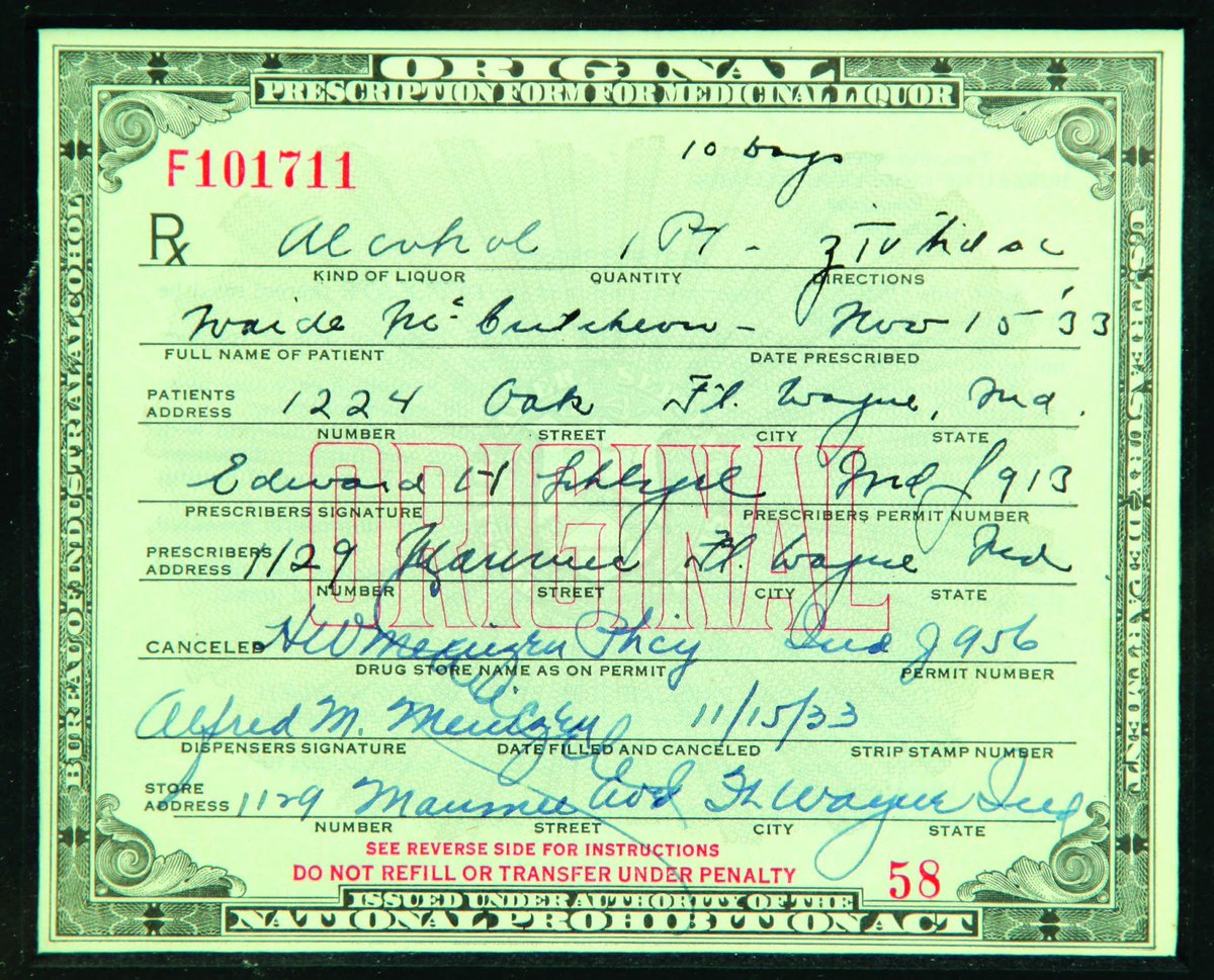 OldPhotosBacon's tweet photo. Prescription for Medicinal Alcohol during #Prohibition https://t.co/Lep0EYWC2g